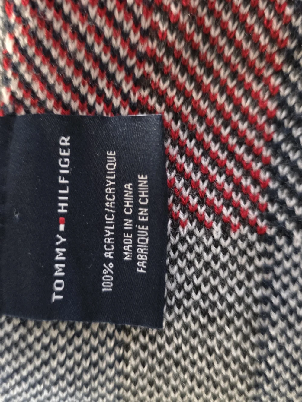 Tommy Hilfiger Blue Logo Scarf with Red & White Blocks